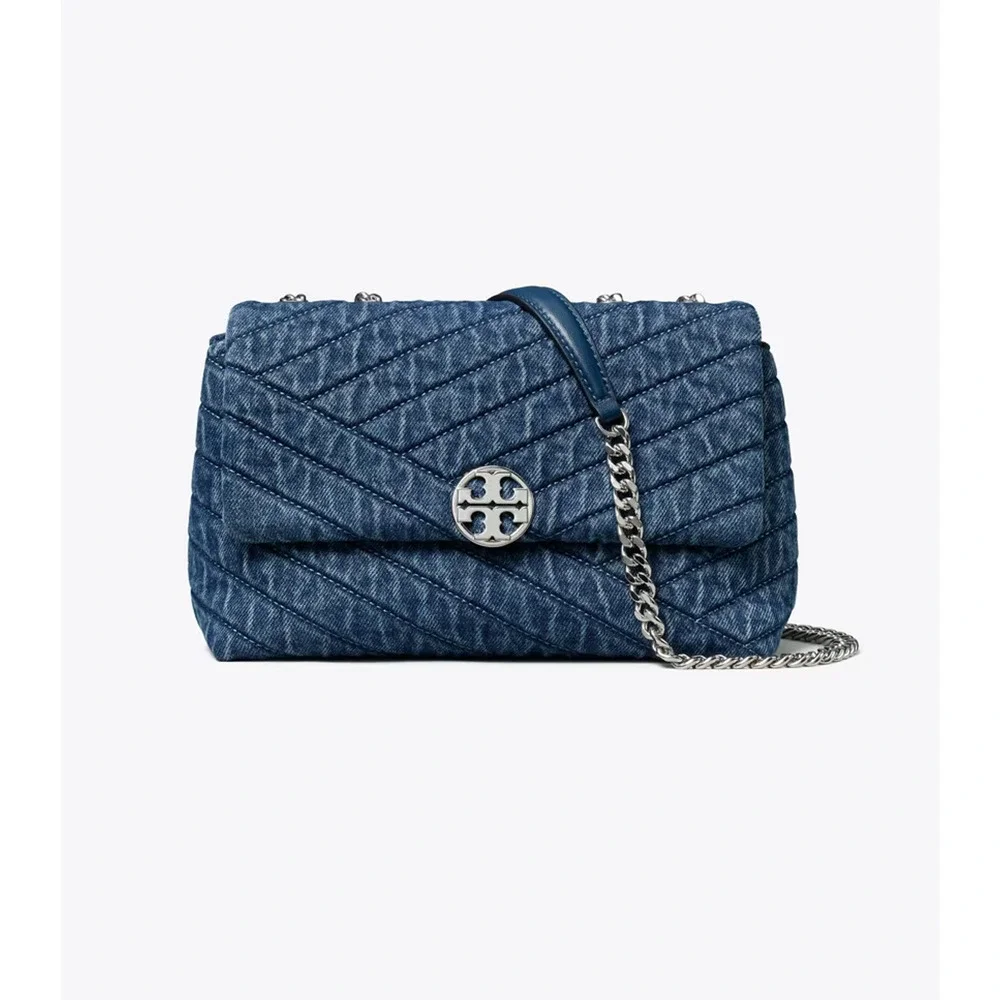 NEW‼️Tory Burch Willa Chevron Denim Shoulder Bag 187315 $595